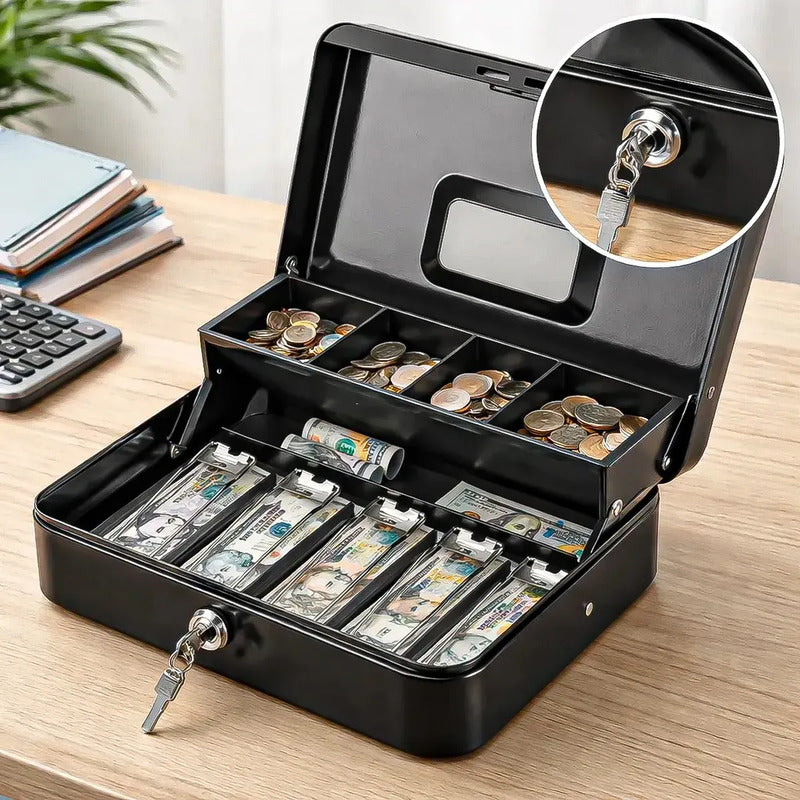 Caja Fuerte Okshop Metálica Con Llave, Para Billetes Y Objetos De Valor Negro
