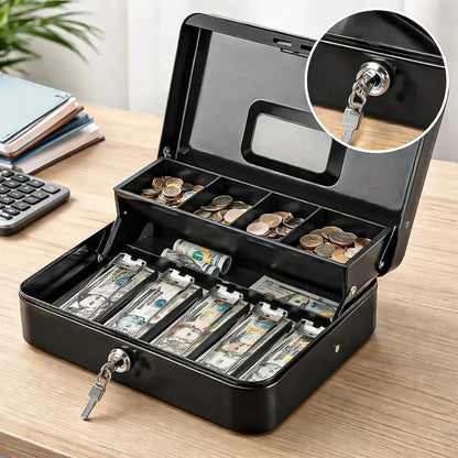 Caja Fuerte Okshop Metálica Con Llave, Para Billetes Y Objetos De Valor Negro
