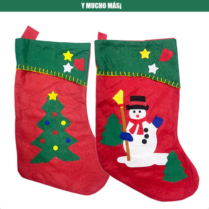 Pack De 6 Botas Navideñas Rojas De Tela Para Adornos Rojo