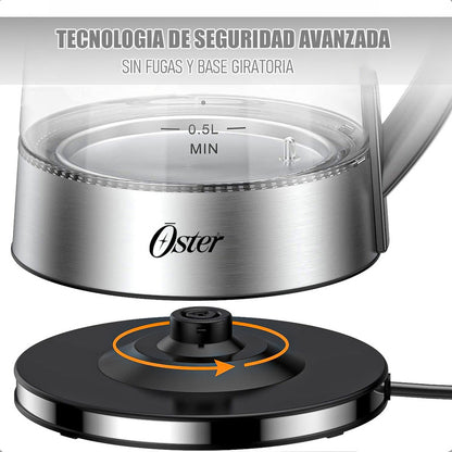 Hervidor Eléctrico Oster De Vidrio Y Acero Inoxidable Con Infusor Y Control De Temperatura 1.7 L Gris