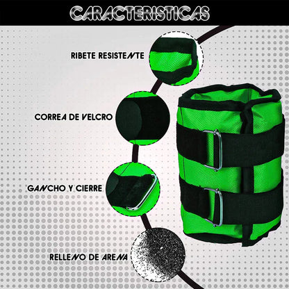 Pesas Para Tobillo Y Muñeca Arcashopping De 4 Kg, Set Con Velcro Y Neopreno Verde