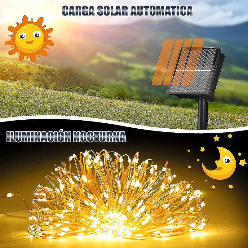 Guirnalda Solar 100 Led Pack 2 Luces Hada Solares Navidad Calida