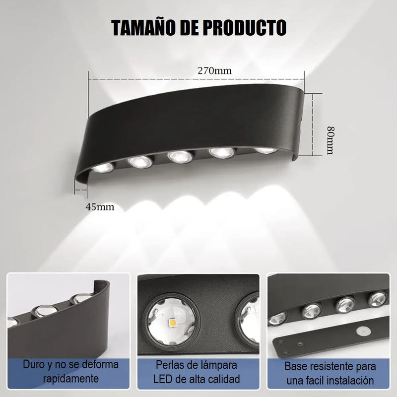 Pack 2 Aplique Muro Luces Led Para Muro Lampara De Pared 10w Negro