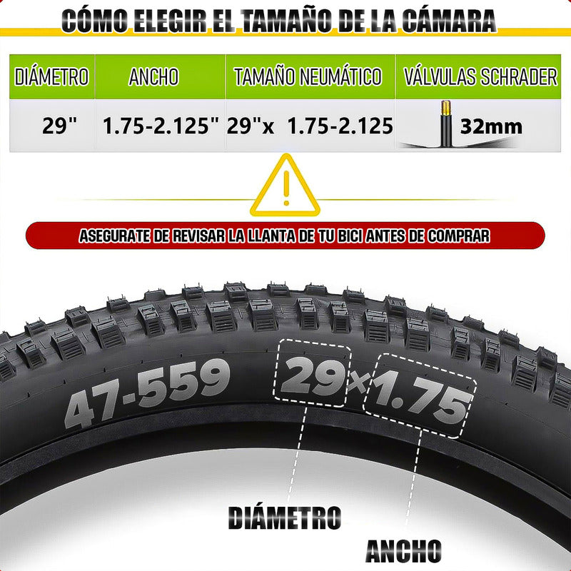 Pack 2 Camara Bicicleta Camara Bicicleta 29x1.75x2.125 Negro