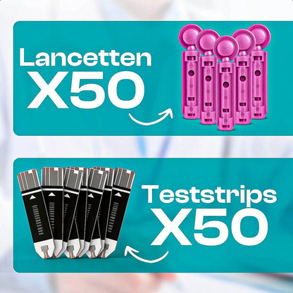 Tiras Reactivas 50 Tiras Medir Glucosa 50 Lanceta Glucometro Negro