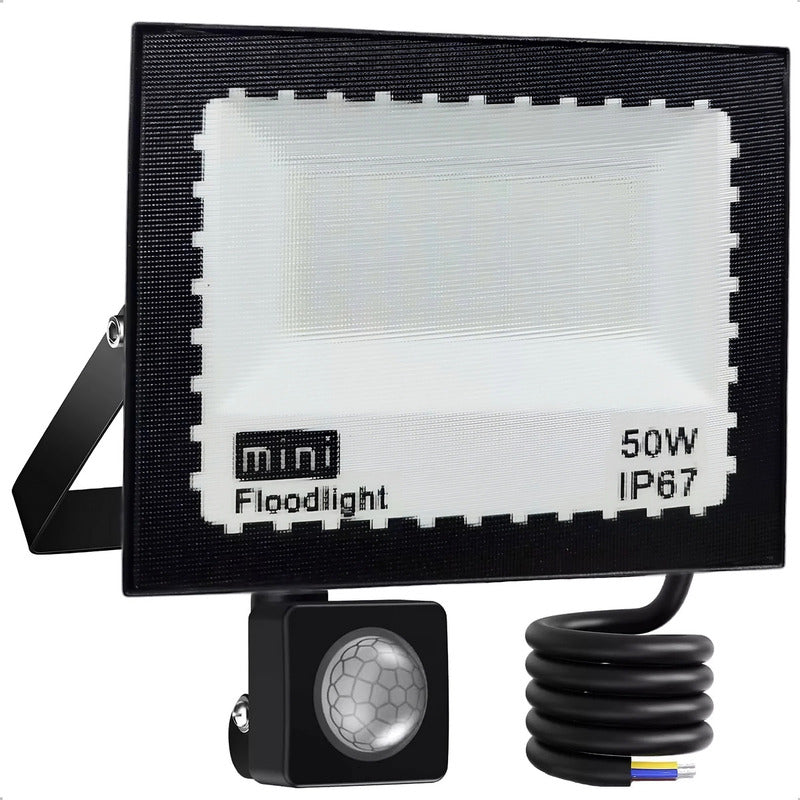Reflector Led 50w Negro Con Sensor De Movimiento Y Ángulo Ajustable Para Exterior Ip67 Blanco Frío