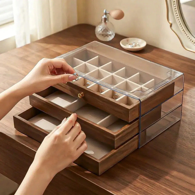 Caja De Joyas De Madera Con Cajones, Organizador Para Anillos Y Collares Marrón