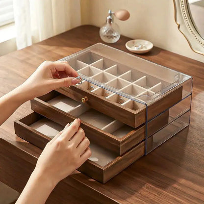 Caja De Joyas De Madera Con Cajones, Organizador Para Anillos Y Collares Marrón