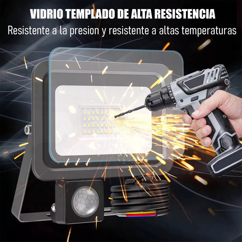 Reflector Led 50w Negro Con Sensor De Movimiento Y Ángulo Ajustable Para Exterior Ip67 Blanco Frío