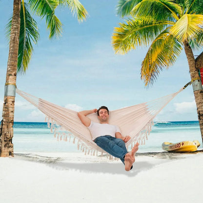 Hamaca Colgante Okshop Algodón Diseño Borlas 2.5m X 80cm Beige