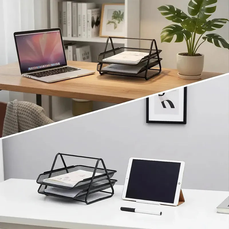 Organizador De Escritorio De Metal Con 2 Niveles Para Oficina