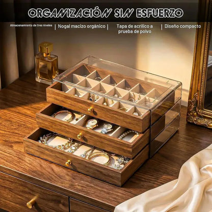 Caja De Joyas De Madera Con Cajones, Organizador Para Anillos Y Collares Marrón
