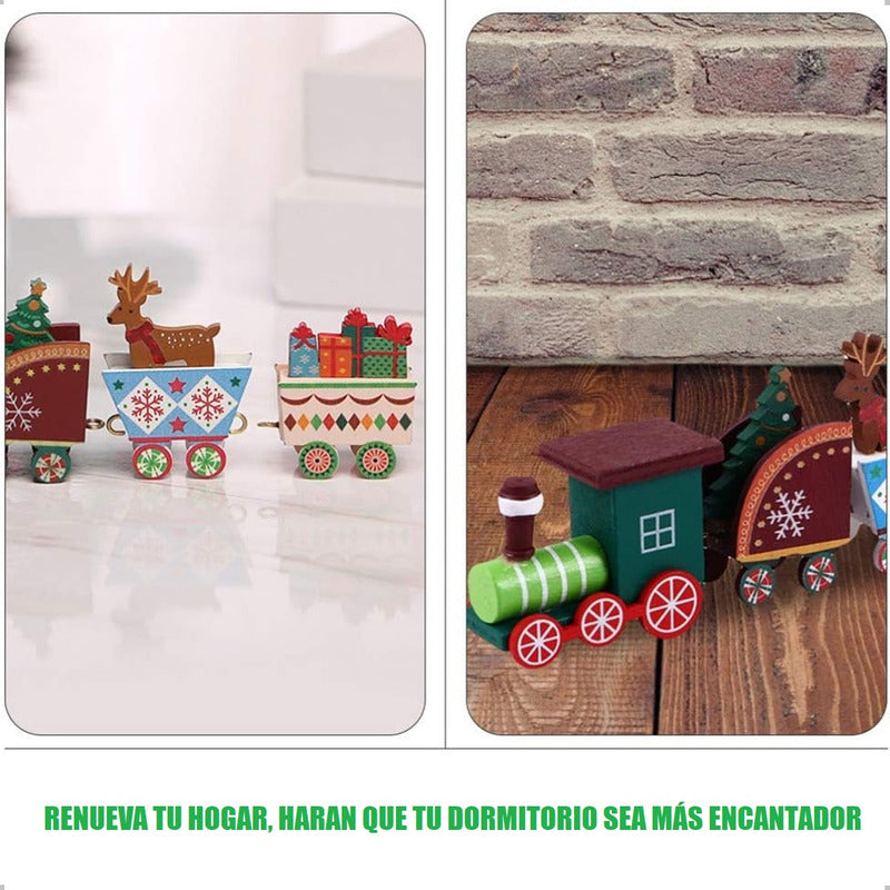 Pack X2 Tren Madera Adornos Navideños Decoración Hogar Navid