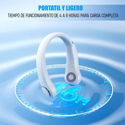 Ventilador De Cuello Portátil Recargable Usb Con 3 Velocidades Y Diseño Ergonómico Azul