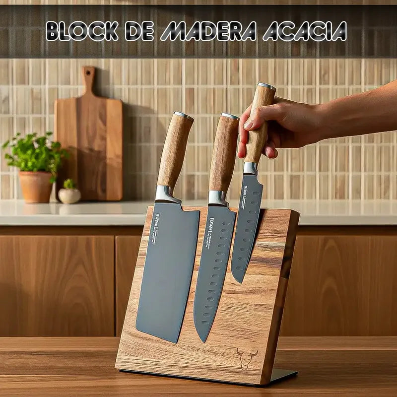 Organizador Cuchillos Magnetico Block Magnético Wayu Soporte Madera Acacia