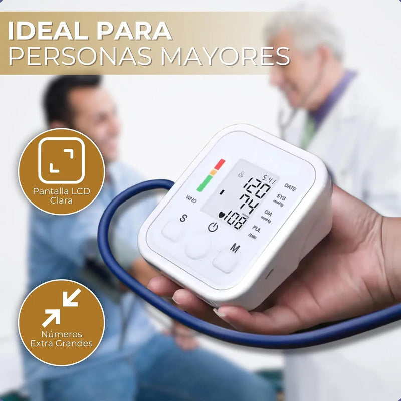 Tensiómetro Digital Okshop Brazo Blanco Medición Precisa Presión Arterial Frecuencia Cardíaca Blanco/gris