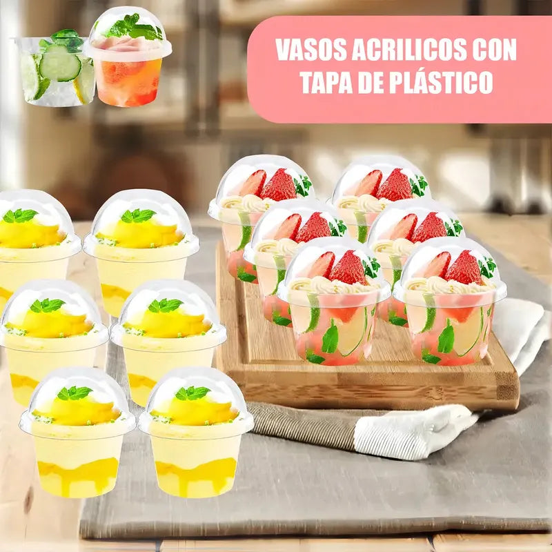 Vasos Acrílicos Con Tapa 210ml Pack 50 Okshop Plástico Ps Transparente