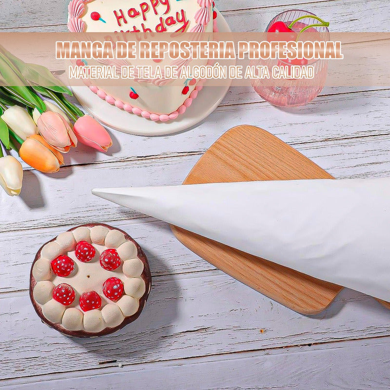Pack 4 Mangas Reposteria Profesional Manga Pastelera De Tela Blanco