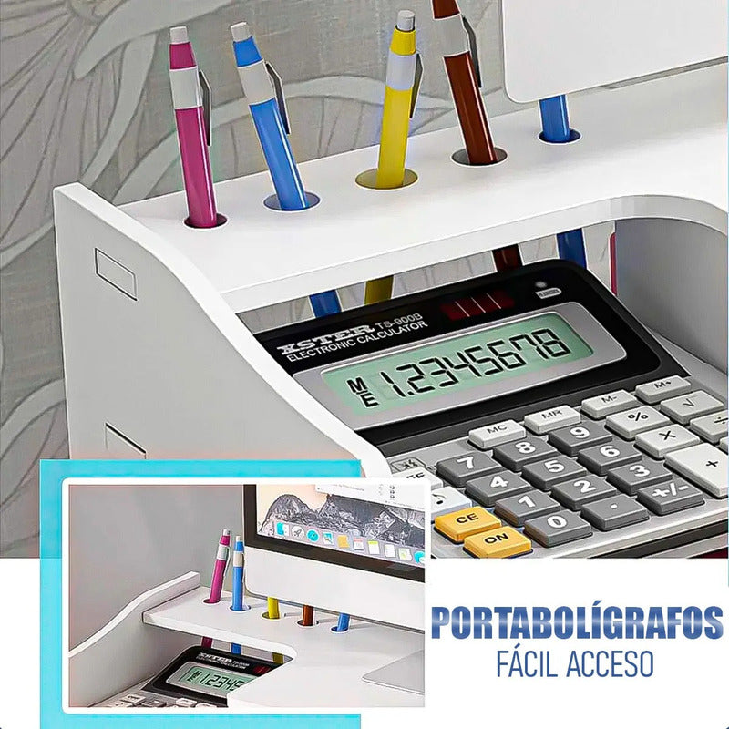 Organizador De Escritorio Multifunción Para Monitor Okshop De Mdf Blanco