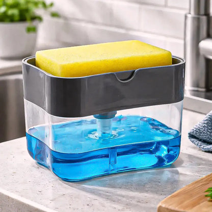 Dispensador De Jabón Para Cocina Con Esponja Gris  Okshop