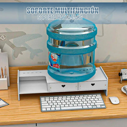 Organizador De Escritorio Multifunción Para Monitor Okshop De Mdf Blanco