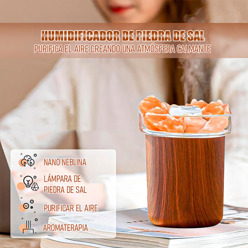 Humidificador Arcashopping Sal De Roca 280 Ml Luz Nocturna Usb Marrón Claro