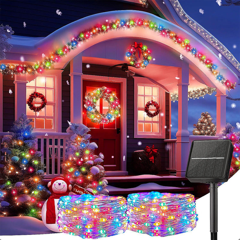 Pack 2 Guirnalda Solar 100 Led Luces Hada Solares Navidad Multicolor