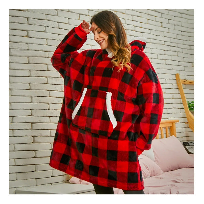 Poleron Frazada Pack X2 Poleron Hombre Polar Poleron Polar Manta Frazada Poleron Peludo Mujer Felpa Adulto Bata Abrigo Invierno Oversize Frazada Unica Rojo Lisa