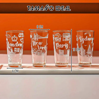 Set 4 Vasos De Vidrio Vasos Vidrio Jugo Juego De Vasos 480ml Vidrio Okshop Vasos De Vidrio City Juego 4 Vasos Cuidades Collection Vasos Para Jugos Set 4 Vasos De Vidrio Bebidas Vasos