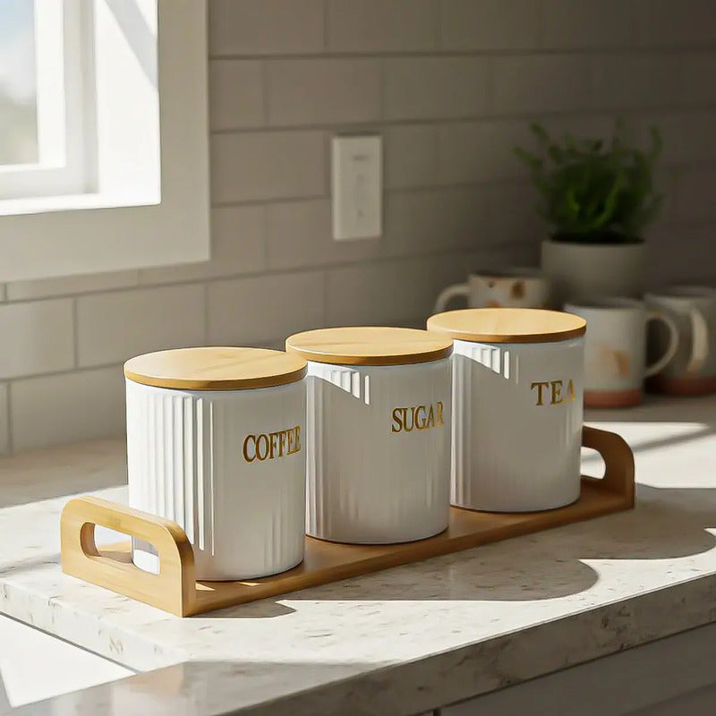 Set 3 Contenedores Hermeticos Frascos Hermeticos Ceramica Blanco 2