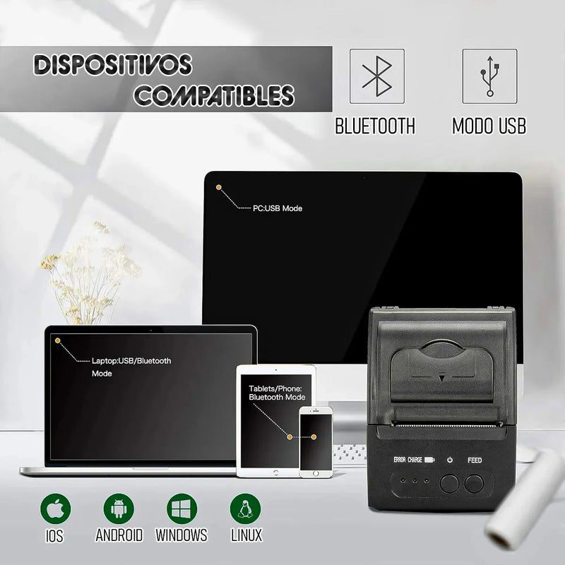 Impresora Portátil Okshop Bluetooth Para Recibos Negro