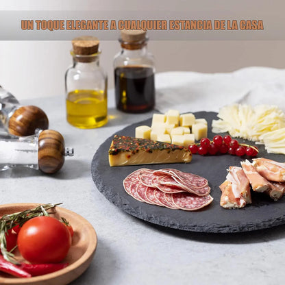 Plato Giratorio Wayu De Piedra Pizarra Negro Y 33 Cm