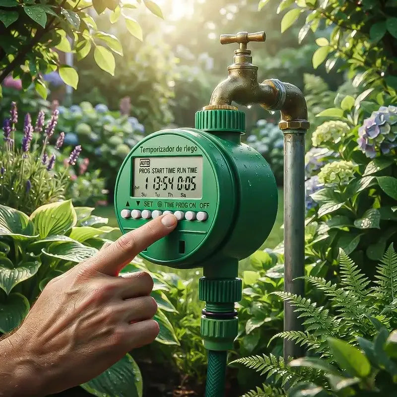 Programador De Riego Automático Okshop Para Jardín Con Pantalla Digital Verde