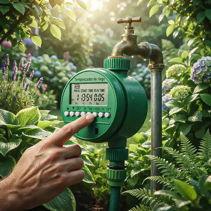 Programador De Riego Automático Okshop Para Jardín Con Pantalla Digital Verde