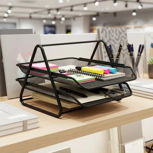 Organizador De Escritorio De Metal Con 2 Niveles Para Oficina