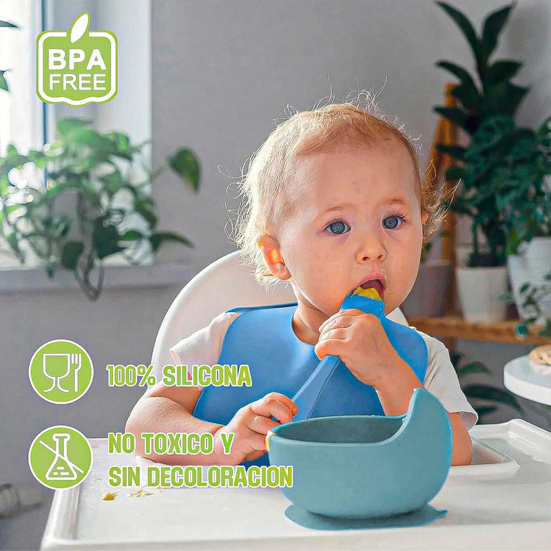 Pack 2 Platos Bowl De Silicona Para Bebé, Antideslizante Y Libre De Bpa, Beige Lisa
