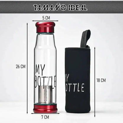 Botella Infusora De Té De Vidrio 550 Ml Con Funda Roja Rojo