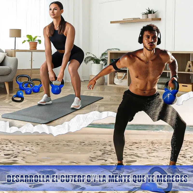 Pesa Rusa Kettlebell 4 Kg Vinilo Verde Con Revestimiento Y Asa Ancha