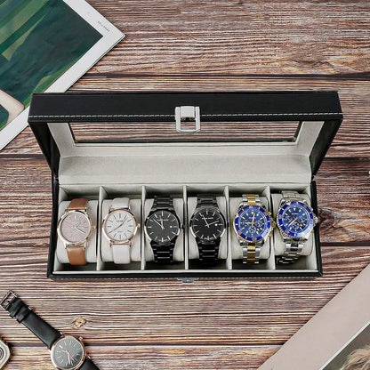 Organizador Reloj Okshop 6 Compartimientos Negro Cuero Sintético