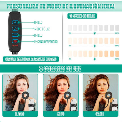 Aro De Luz Profesional Aro Led Aro Luz Tripode Aros Luz Clip Blanco
