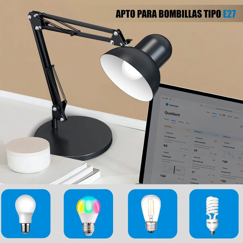 Lamparas De Velador Lampara Escritorio Flexible Ajustable Lamparas De Escritorio Incandescente E27 Flexibles Metal Lampara Estudio Led Mesa Aluminio Halogena 40w Negra Okshop