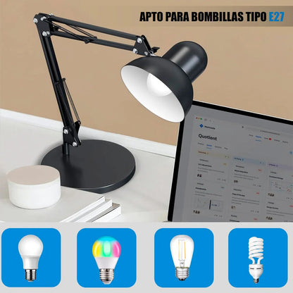 Lamparas De Velador Lampara Escritorio Flexible Ajustable Lamparas De Escritorio Incandescente E27 Flexibles Metal Lampara Estudio Led Mesa Aluminio Halogena 40w Negra Okshop