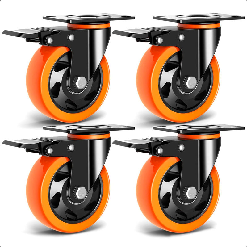 Ruedas Giratorias Para Carros Ruedas Muebles Pack 4 Ruedas Naranja/negro