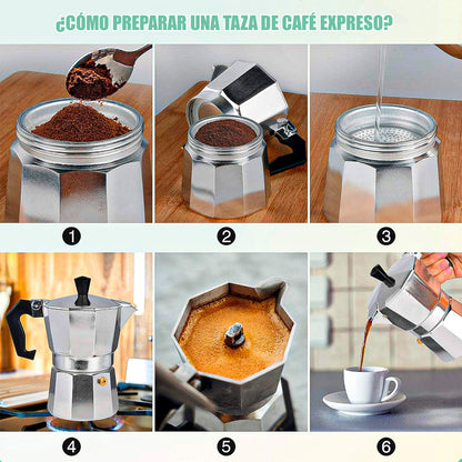 Cafetera Italiana Espresso 3 Tazas Plateado Aluminio Manual