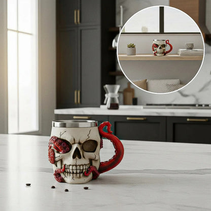 Taza Grande Taza Kraken Tazon Calavera Mug Acero Inoxidable Beige Calavera