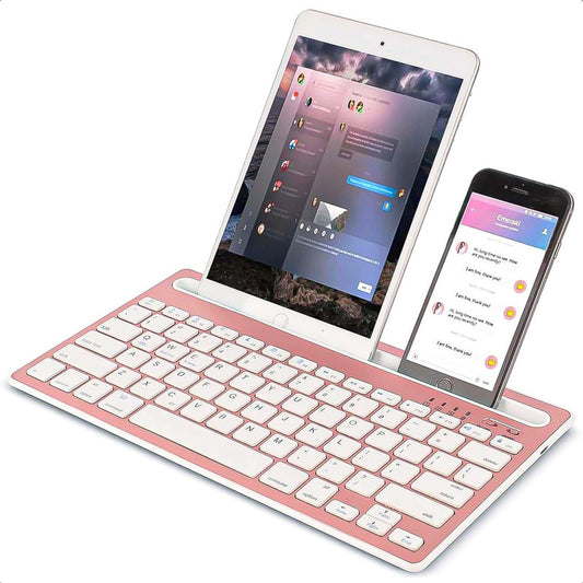 Teclado Inalámbrico Bluetooth Teclado Silencioso Recargable Rosa