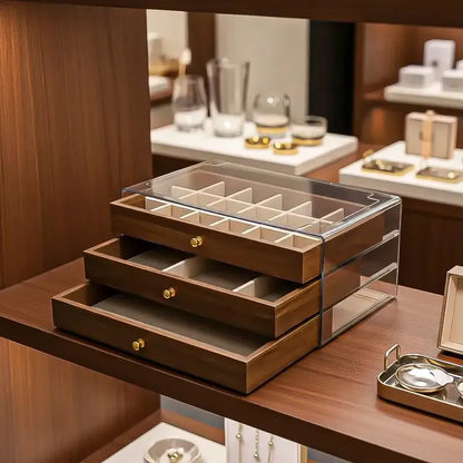 Caja De Joyas De Madera Con Cajones, Organizador Para Anillos Y Collares Marrón