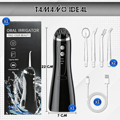 Irrigador Bucal Okshop Portátil Inalámbrico Blanco Con 4 Boquillas Y 3 Modos