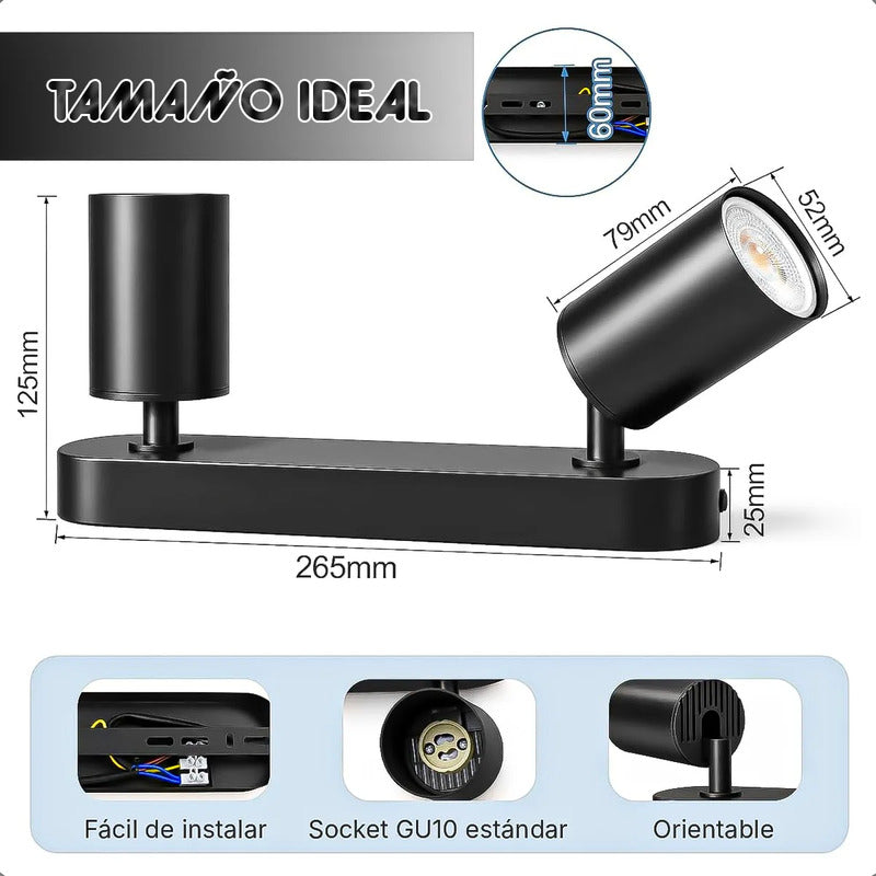 Lampara Led Techo Foco De Techo Gu10 Lámpara Techo Giratorio Negro