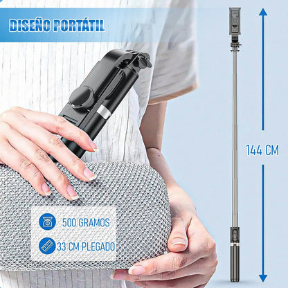 Trípode Selfie Extensible Para Celular Marca Okshop Negro 144cm